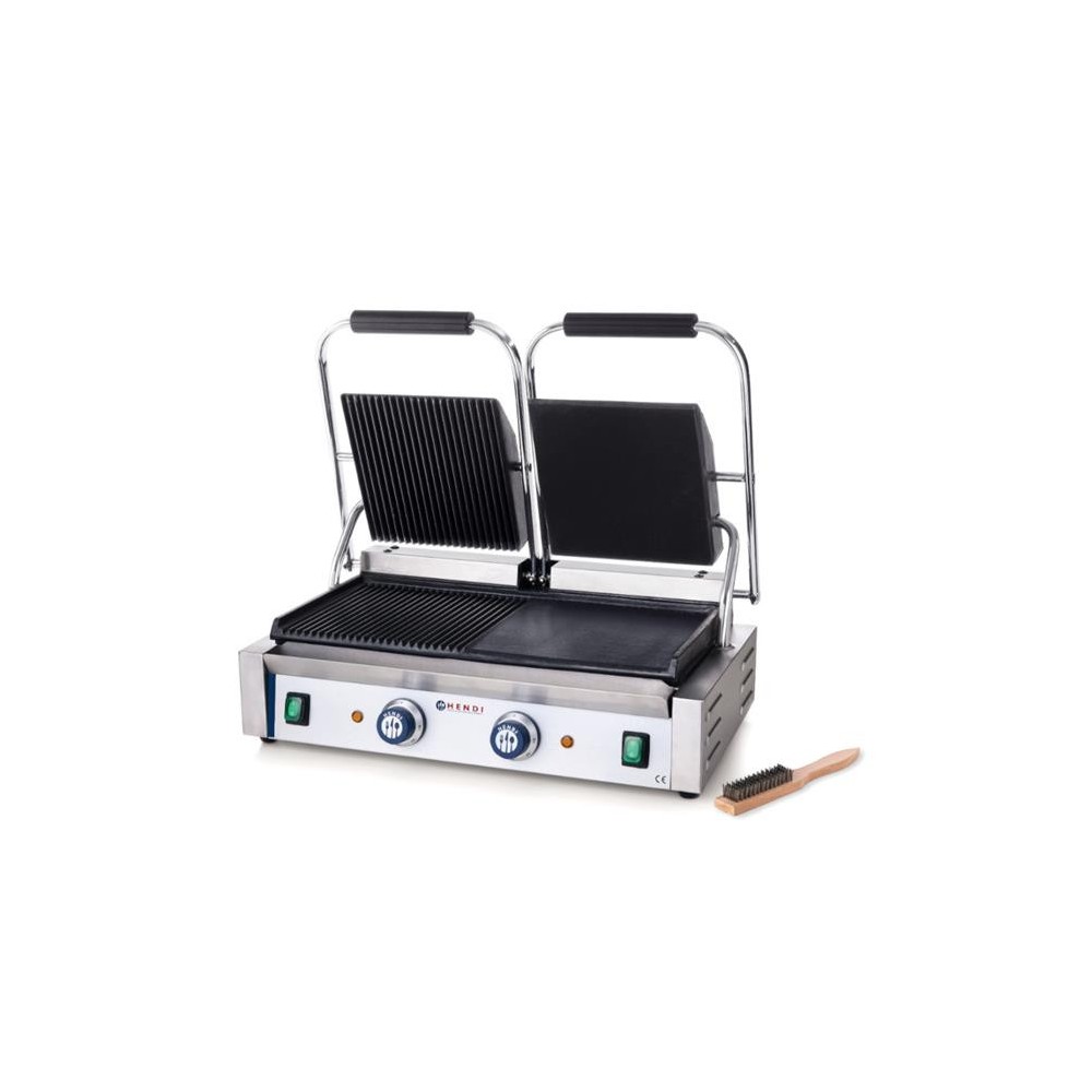 Grill kontaktowy podwójny, HENDI, 1/2 gładka, 1/2 ryflowana, 230V/3600W, 575x430x(H)510mm