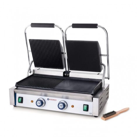 Grill kontaktowy podwójny, HENDI, 1/2 gładka, 1/2 ryflowana, 230V/3600W, 575x430x(H)510mm