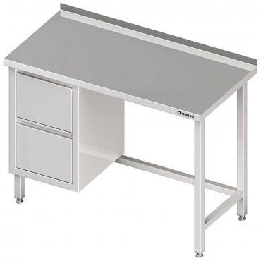 Stół przyścienny z blokiem dwóch szuflad (L),bez półki 1200x600x850 mm