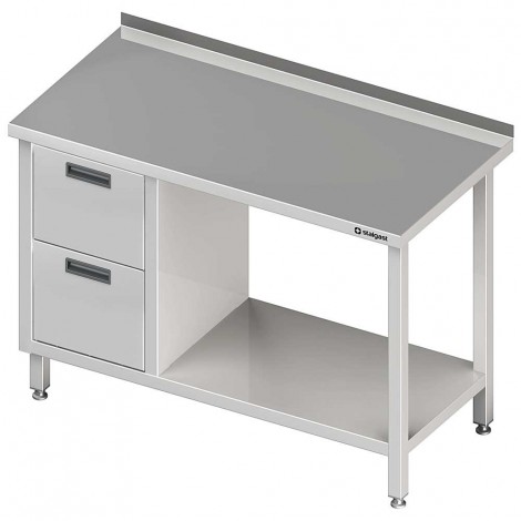 Stół przyścienny z blokiem dwóch szuflad (L),i półką 800x600x850 mm