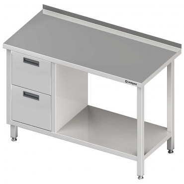 Stół przyścienny z blokiem dwóch szuflad (L),i półką 1200x600x850 mm