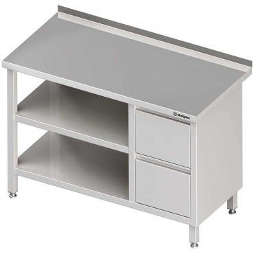 Stół przyścienny z blokiem dwóch szuflad (P),i 2-ma półkami 1600x600x850 mm