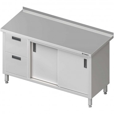 Stół przyścienny z blokiem dwóch szuflad (L),drzwi suwane 1200x600x850 mm