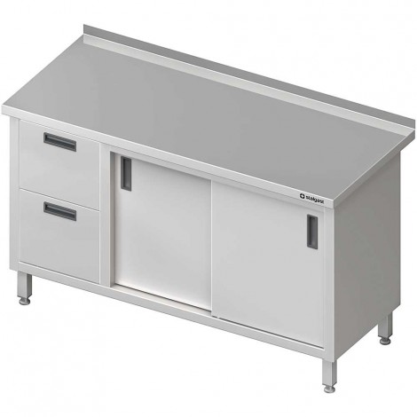 Stół przyścienny z blokiem dwóch szuflad (L),drzwi suwane 1200x600x850 mm