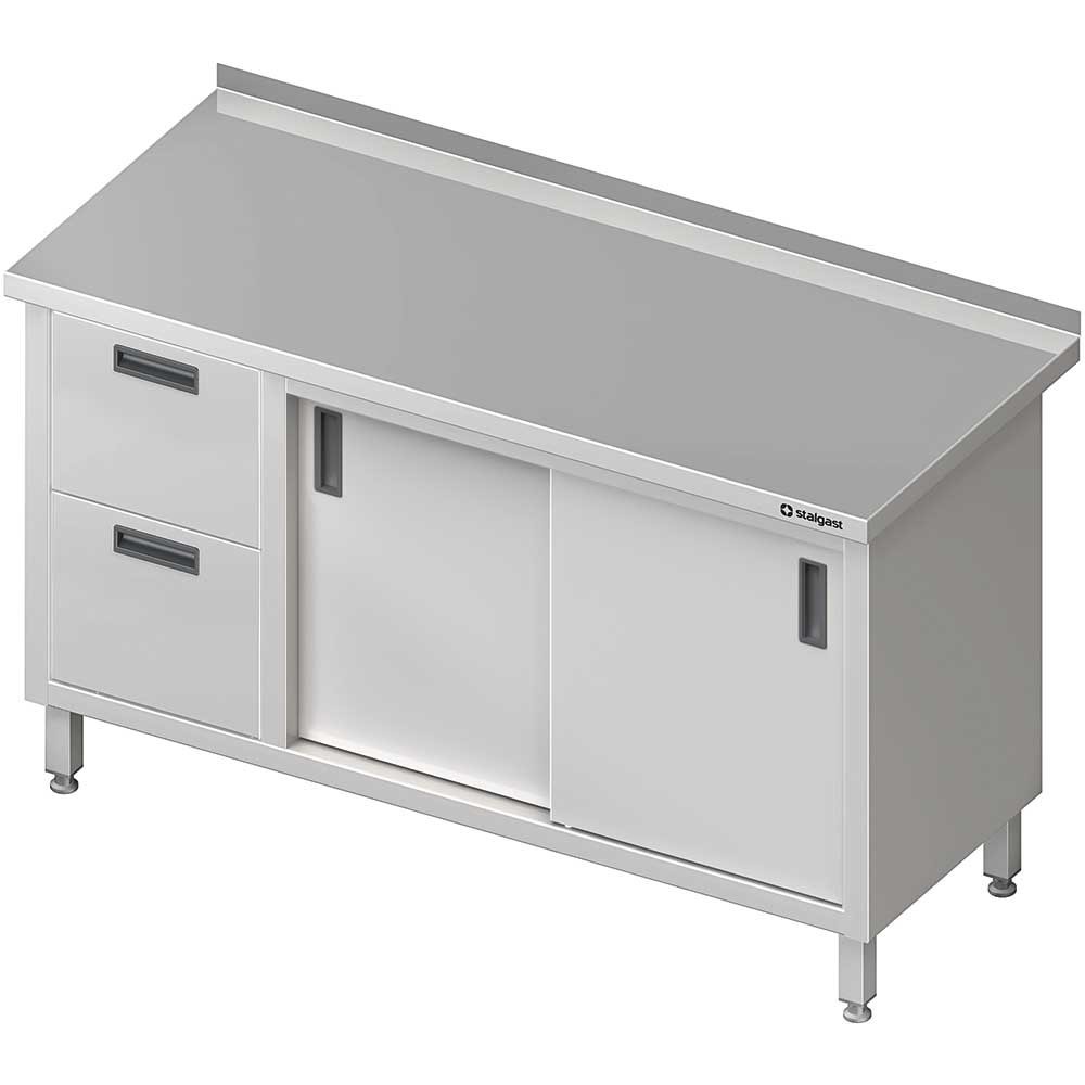 Stół przyścienny z blokiem dwóch szuflad (L),drzwi suwane 1300x700x850 mm