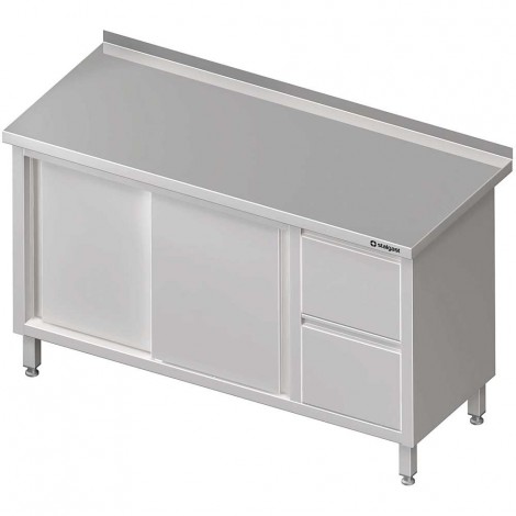 Stół przyścienny z blokiem dwóch szuflad (P),drzwi suwane 1400x600x850 mm
