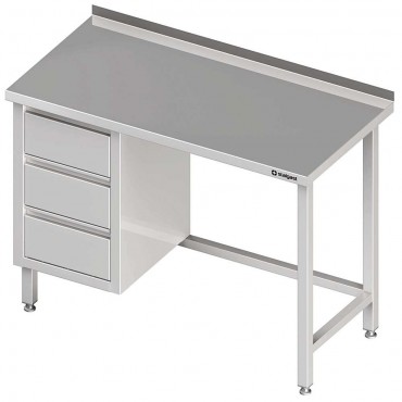 Stół przyścienny z blokiem trzech szuflad (L),bez półki 1300x600x850 mm