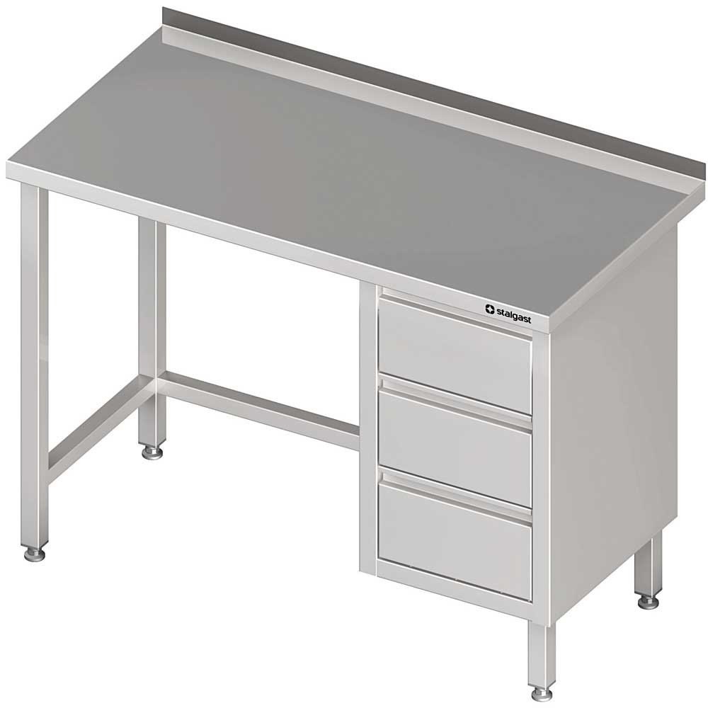 Stół przyścienny z blokiem trzech szuflad (P),bez półki 1400x600x850 mm