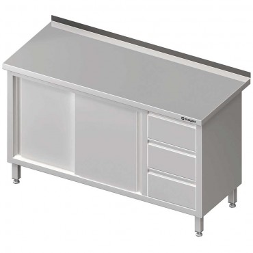 Stół przyścienny z blokiem trzech szuflad (P),drzwi suwane 1300x600x850 mm
