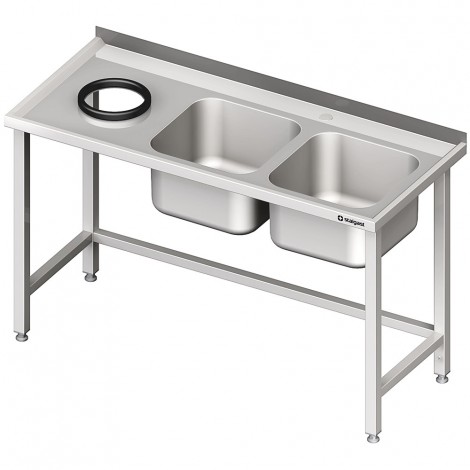 Stół przyścienny ze zlewem bez półki z otworem 1700x700x850 mm, 2-komory po prawej spawany