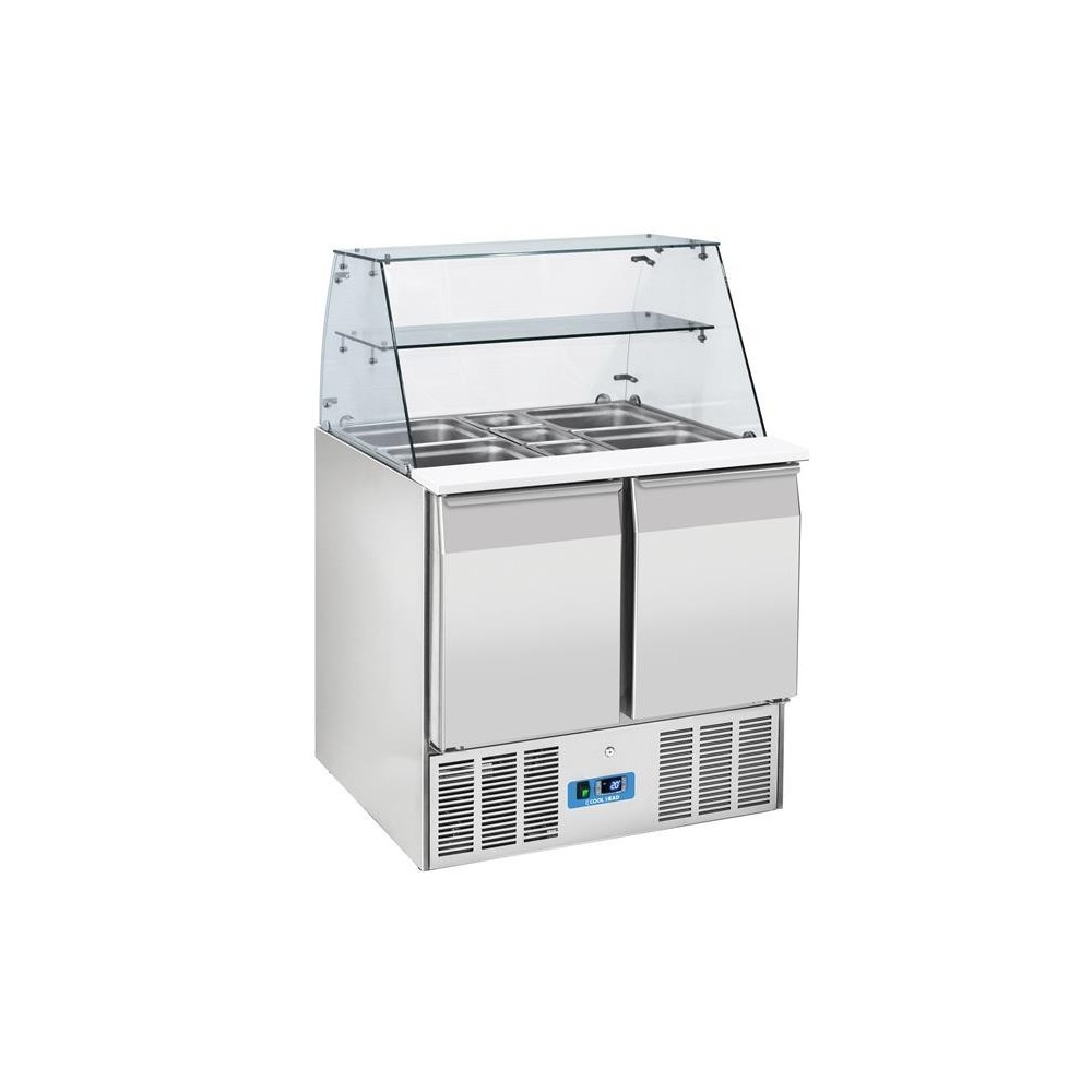 Stół chłodniczy sałatkowy Coolhead 2 drzwiowy, 2 x GN1/1 + 2 x GN1/4, z nadstawką szklaną