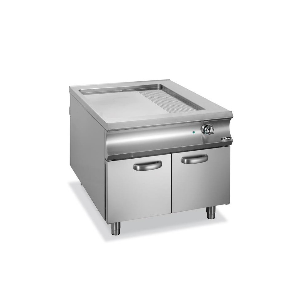 Płyta grillowa  elektryczna chromowana 2/3 gładka 1/3 ryflowana na szafce Domina 1100