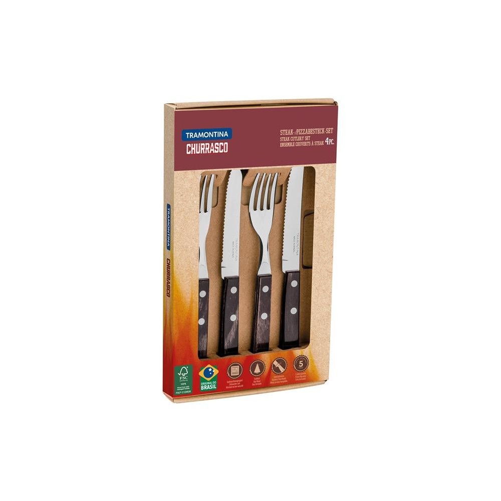 Zestaw sztućców do steków lub pizzy 4 szt. w kartoniku prezentowym, ciemny brąz