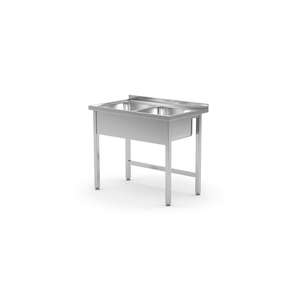 Stół z dwoma zlewami, bez półki - spawany, HENDI, komora - pośrodku, 1000x600x850 mm, 1000x600x(H)850mm