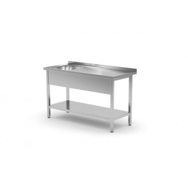 Stół z jednym zlewem , z półką - skręcany, HENDI, Kitchen Line, Lokalizacja komory - po prawej, 1000x700x(H)850mm