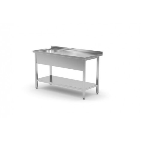 Stół z jednym zlewem , z półką - skręcany, HENDI, Kitchen Line, Lokalizacja komory - po prawej, 1000x700x(H)850mm