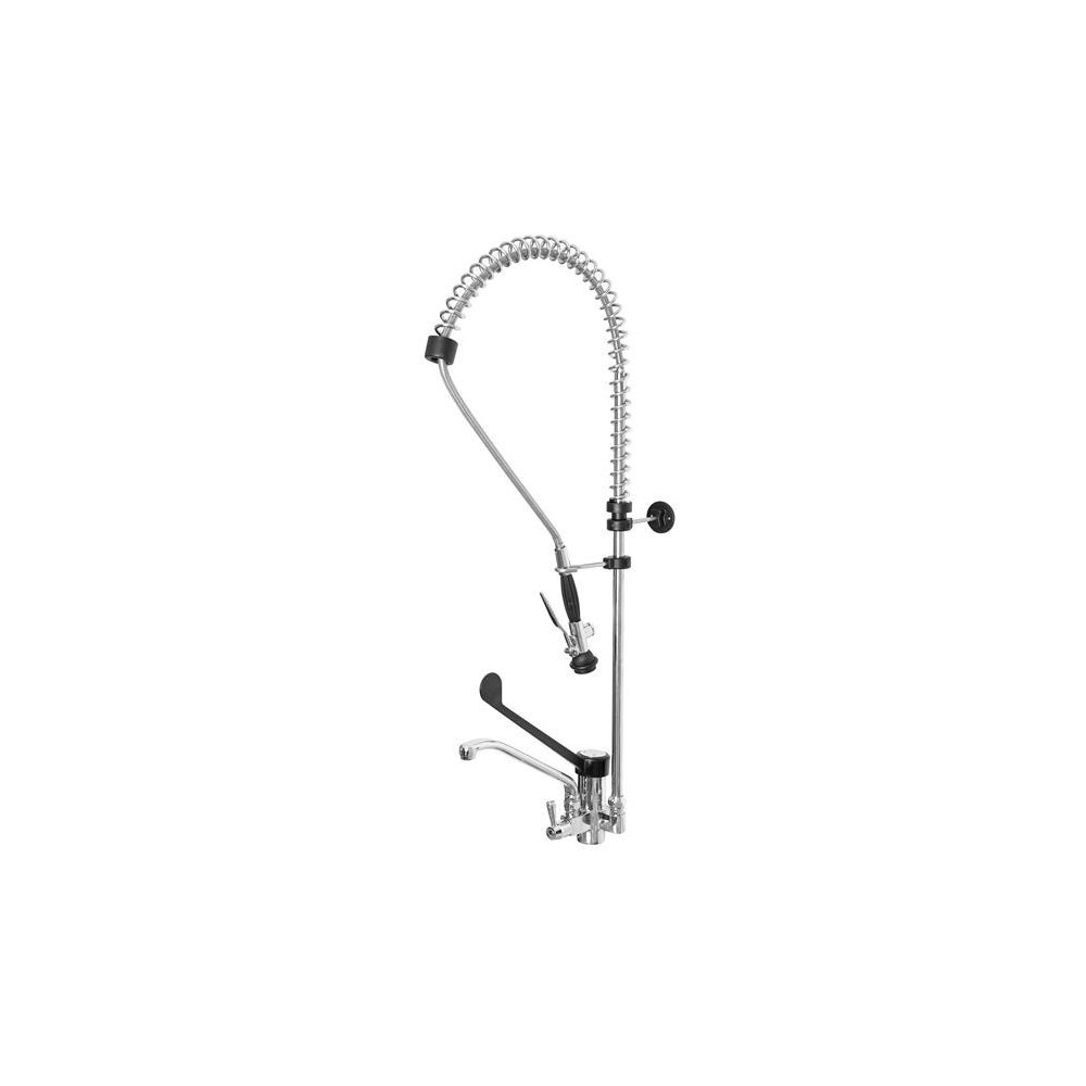 ONE HOLE PRE-RINSE UNIT WITH SWINGING SPOUT, PLASTIC CLINICAL LEVER AND BASIC SHOWER HAND