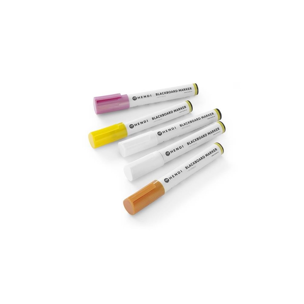 Markery kredowe ścięta końcówka 6mm, żółty, różowy, brązowy, 2 x biały - zestaw 5 szt.