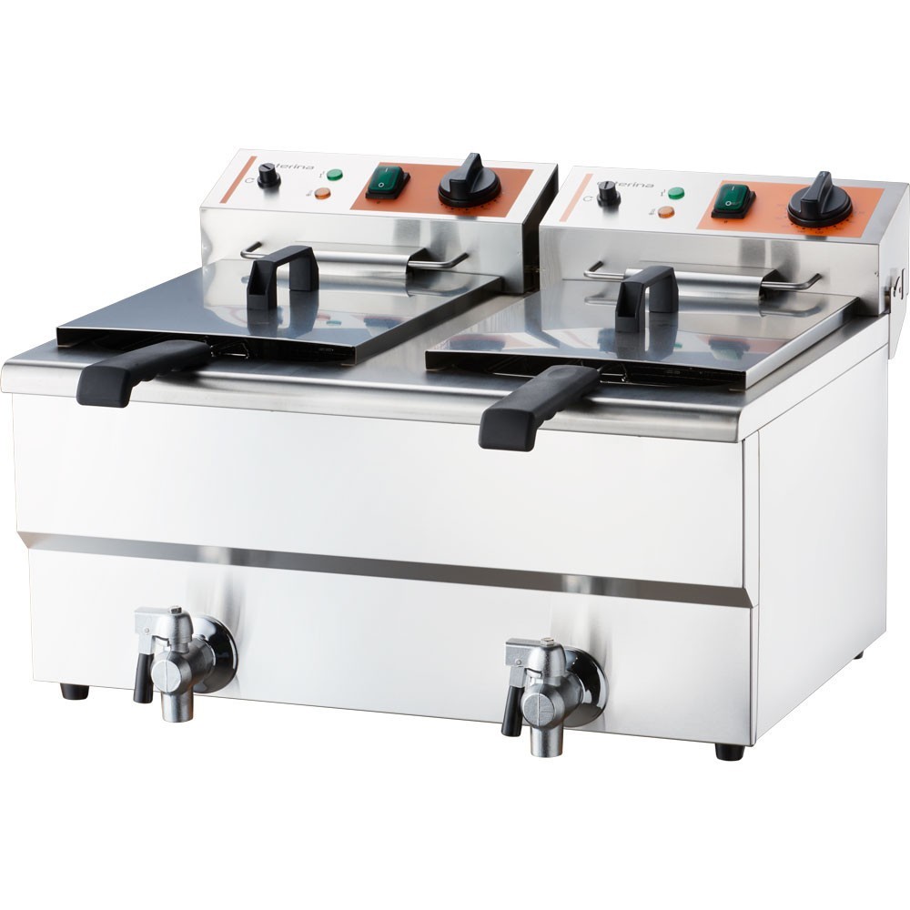 frytownica elektryczna z kranem, 2-komorowa, Caterina, V 2x8 l, P 2x3 kW