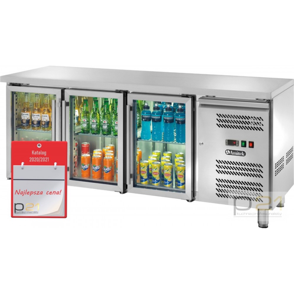Chłodziarka barowa trzydrzwiowa, 417l, GN1/1, Amitek AK3104TNG