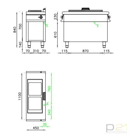 Kuchnia ceramiczna 2-palnikowa, na podstawie, 8 kW, Linia 1100, Olis