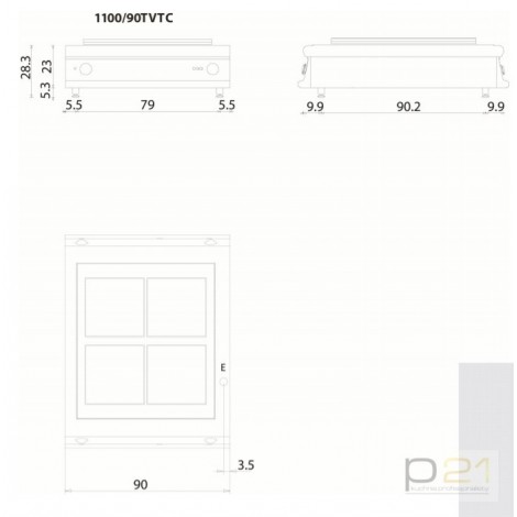 Kuchnia ceramiczna 4-palnikowa, bez podstawy, 16 kW, Linia 1100, Olis
