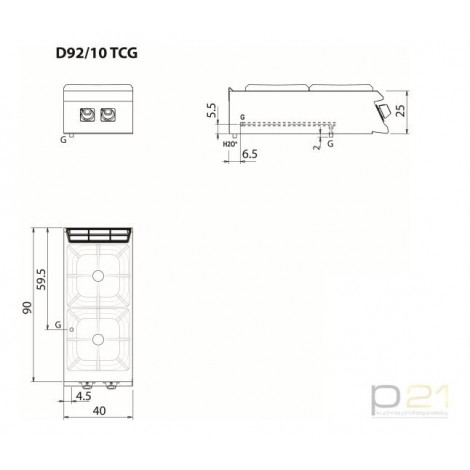 Kuchnia gazowa 2-palnikowa, bez podstawy, 10,5 kW, Diamante 90, Olis