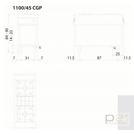 Kuchnia gazowa 2-palnikowa, na podstawie, 20 kW, Linia 1100, Olis