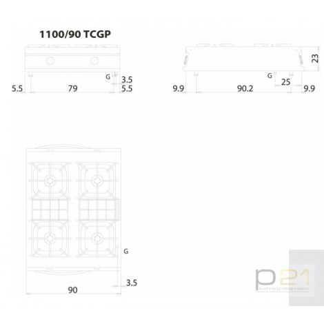Kuchnia gazowa 4-palnikowa, bez podstawy, 40 kW, Linia 1100, Olis