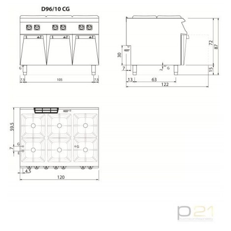 Kuchnia gazowa 6-palnikowa na podstawie, 32,2 kW, Diamante 90, Olis