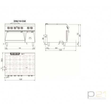 Kuchnia gazowa 6-palnikowa z piekarnikiem elektrycznym, 32,2 + 6 kW, Diamante 90, Olis