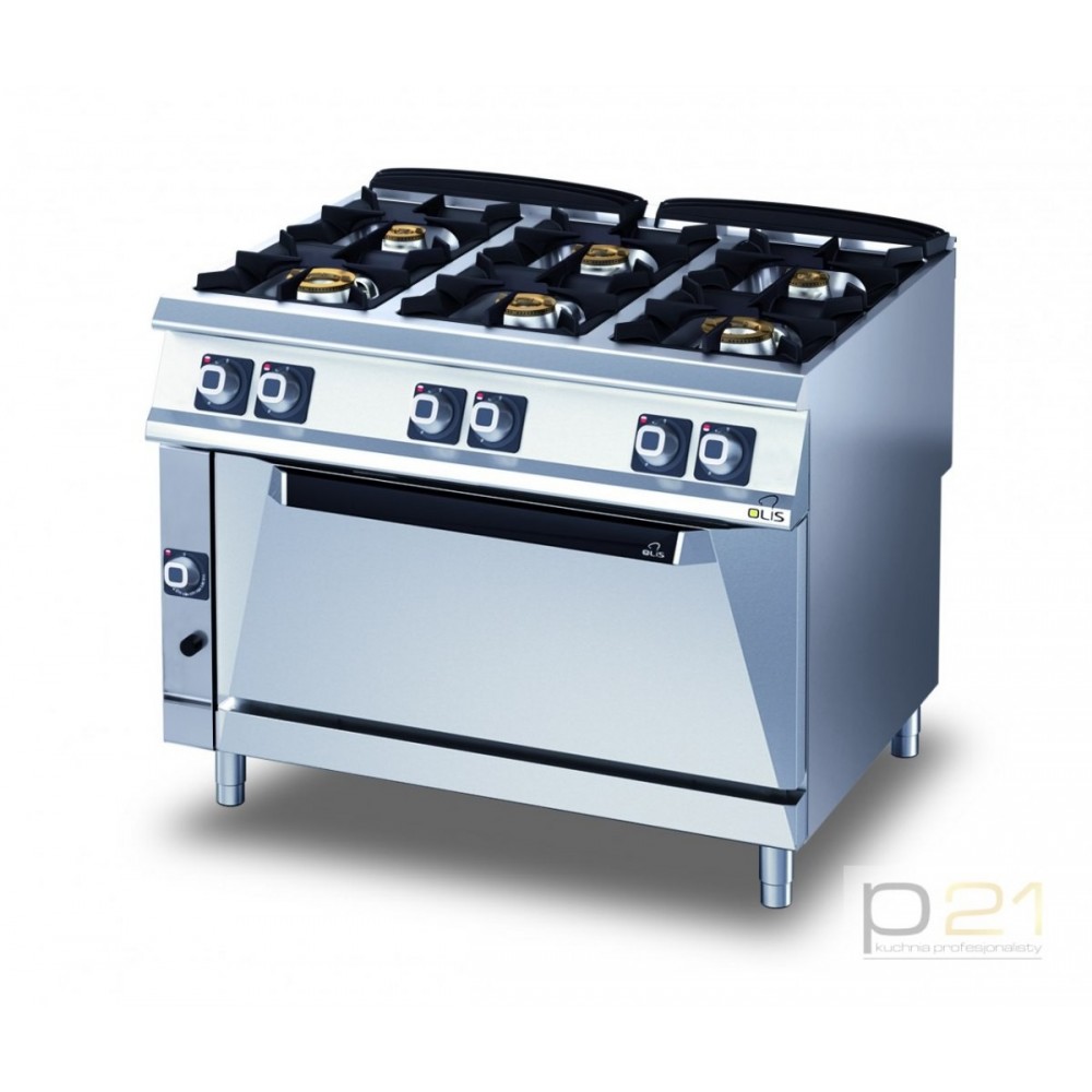 Kuchnia gazowa 6-palnikowa z piekarnikiem gazowym i grillem elektrycznym, 32,3+12+4 kW, Diamante 90, Olis