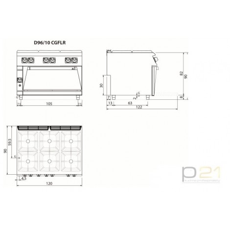 Kuchnia gazowa 6-palnikowa z piekarnikiem gazowym i grillem elektrycznym, 32,3+12+4 kW, Diamante 90, Olis