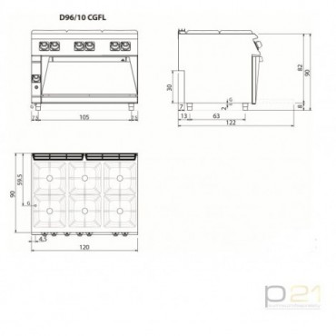 Kuchnia gazowa 6-palnikowa z piekarnikiem gazowym, 32,3+12 kW, Diamante 90, Olis