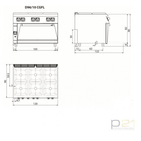 Kuchnia gazowa 6-palnikowa z piekarnikiem gazowym, 32,3+12 kW, Diamante 90, Olis