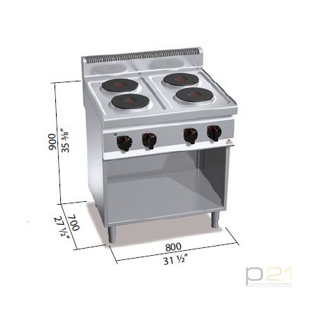 Kuchnia HIGH POWER elektryczna 4-płytowa na podstawie  10,4 kW/400V, E7P4M, Berto's