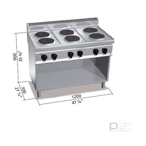 Kuchnia HIGH POWER elektryczna 6-płytowa na podstawie  15,6 kW/400V, E7P6M, Berto's