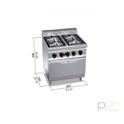 Kuchnia HIGH POWER, gazowa, 4-palnikowa z piekarnikiem GN2/1  21 kW + 7,8 kW,G7F4+FG, Berto's