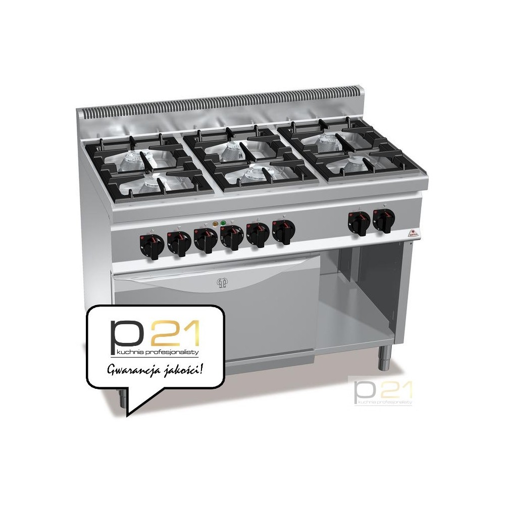 Kuchnia HIGH POWER, gazowa, 6-palnikowa z piekarnikiem elektrycznym GN2/1  31,5 kW + 7,5 kW/400V, G7F6+FE, Berto's