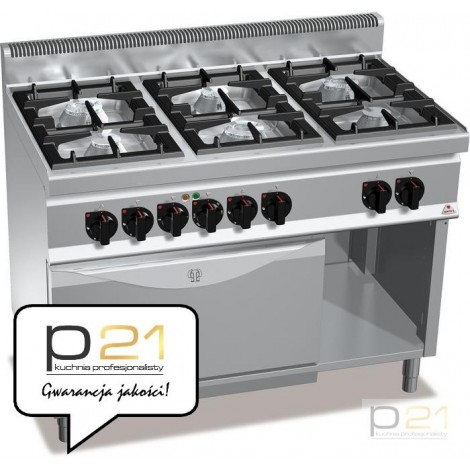 Kuchnia HIGH POWER, gazowa, 6-palnikowa z piekarnikiem elektrycznym GN2/1  31,5 kW + 7,5 kW/400V, G7F6+FE, Berto's