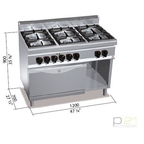 Kuchnia HIGH POWER, gazowa, 6-palnikowa z piekarnikiem elektrycznym GN2/1  31,5 kW + 7,5 kW/400V, G7F6+FE, Berto's