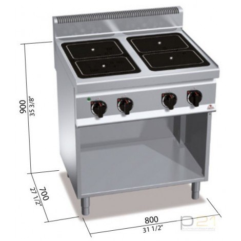 Kuchnia POWER INDUCTION 4-pola grzewcze na podstawie  14 kW/400V,E7P4M/IND, Berto's