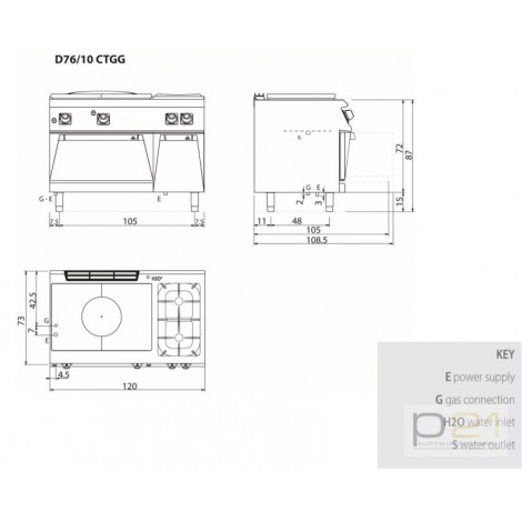 Kuchnia żeliwna, 2 palniki, gazowa, bez podstawy, 6 kW+9,1 kW, Diamante 700, D74/10TCTGDX