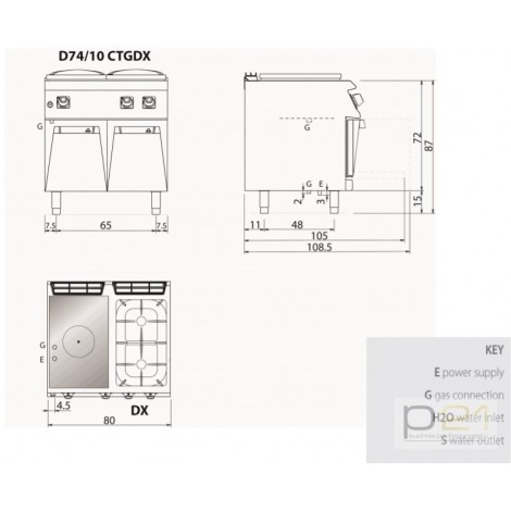Kuchnia żeliwna, 2 palniki, gazowa, na podstawie, 6 kW+9,1 kW, Diamante 700, D74/10CTGDX, Olis