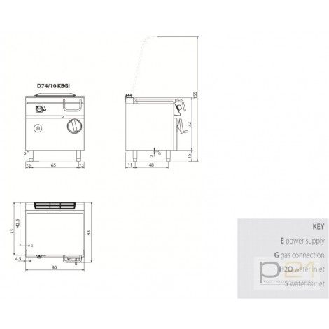 Patelnia gazowa, dno ze stali nierdzewnej, 14 kW + 0,2 kW, Diamanate 700, D74/10 KBGI Olis