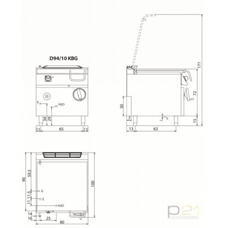 Patelnia gazowa, dno żelazne, poj. 80 l, 20 + 0,2 kW, Diamante 90, Olis