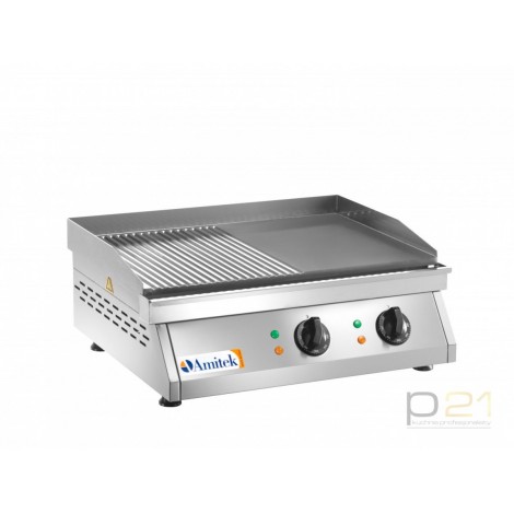 Płyta grillowa elektryczna, 1/2 gładka, 1/2 ryflowana, 6000 W, Amitek