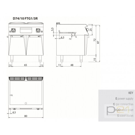 Płyta grillowa gazowa 1/3 ryflowana, 2/3 gładka, na podstawie, 12 kW, Diamante 700, D74/10FTG1/3R, Olis