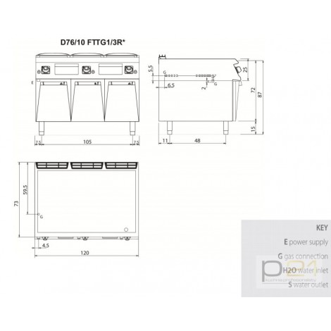 Płyta grillowa gazowa 1/3 ryflowana, 2/3 gładka, na podstawie, 19,5 kW, Diamante 700, D76/10FTTG1/3R, Olis