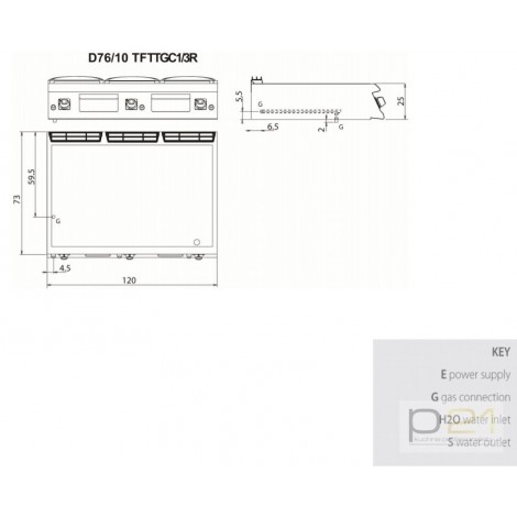 Płyta grillowa gazowa, chromowana, 1/3 ryflowana, 2/3 gładka, bez podstawy, 19,5 kW, Diamante 700, D76/10TFFTGC1/3R, Olis